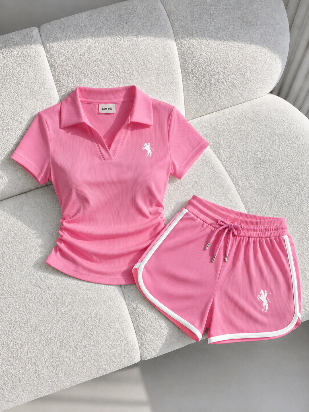 Pembe Fit Polo Yaka  Şort Takım