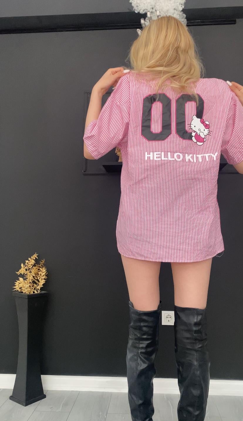 Pembe Hello Kitty Jersey Gömlek