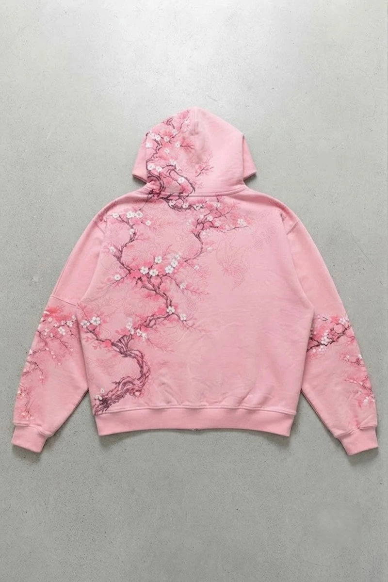 Pembe Japonic Pembe Sakuralı Unisex Hırka