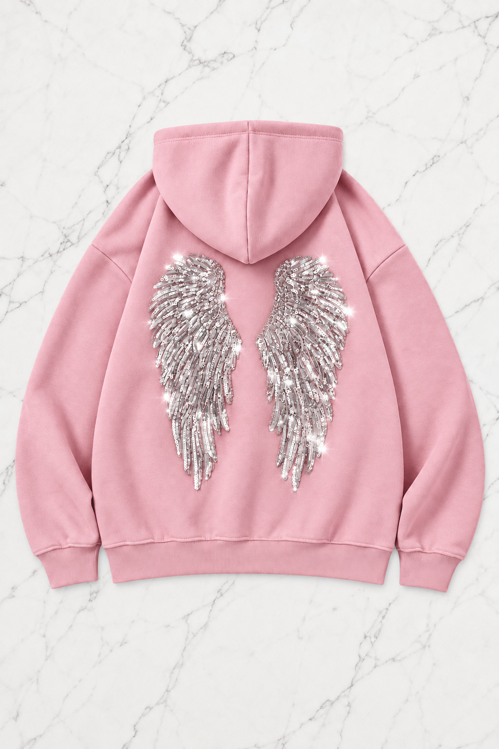 Pembe Melek Parıltılı Taş Detaylı Oversize Sweatshirt