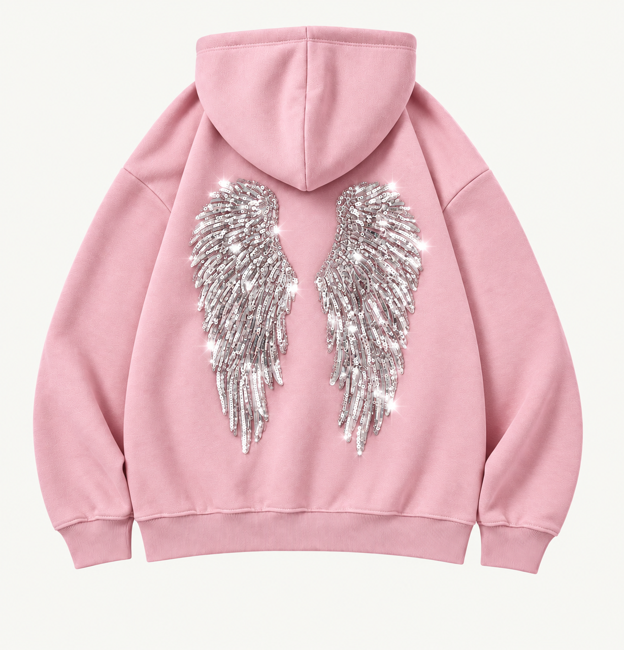 Pembe Melek Parıltılı Taş Detaylı Oversize Sweatshirt