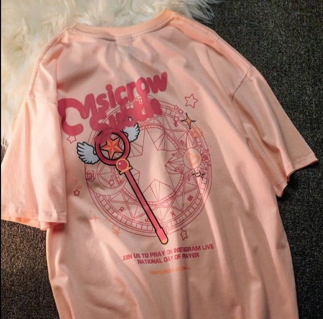 Pembe MsıCrow Baskılı Kısa Kol Oversize T-Shirt
