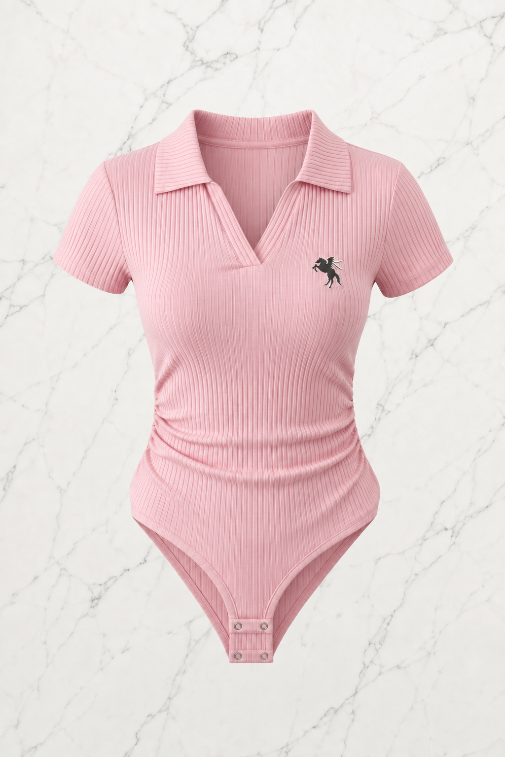 Pembe Polo Yaka Fitilli Likralı Premium Zıbın