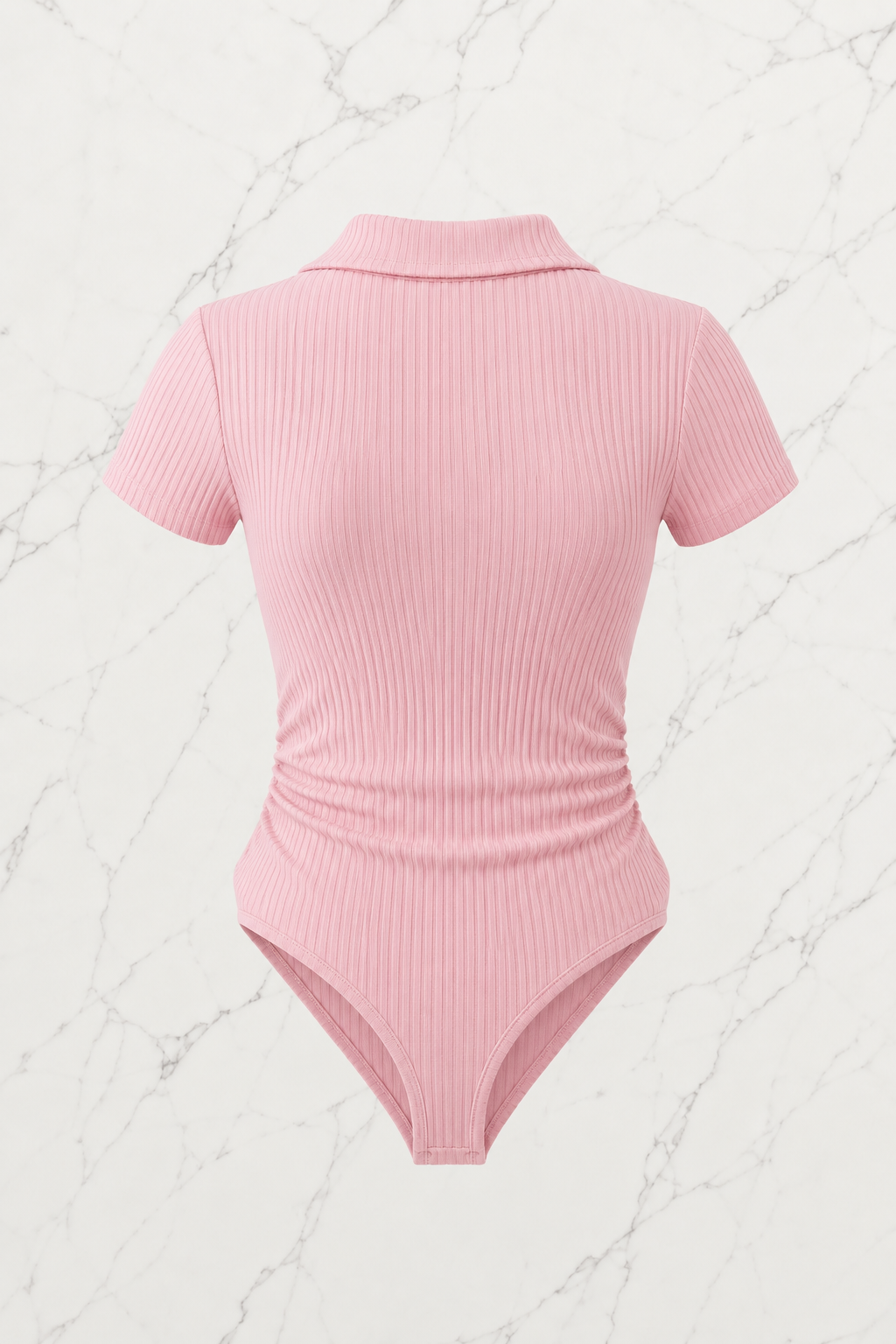 Pembe Polo Yaka Fitilli Likralı Premium Zıbın