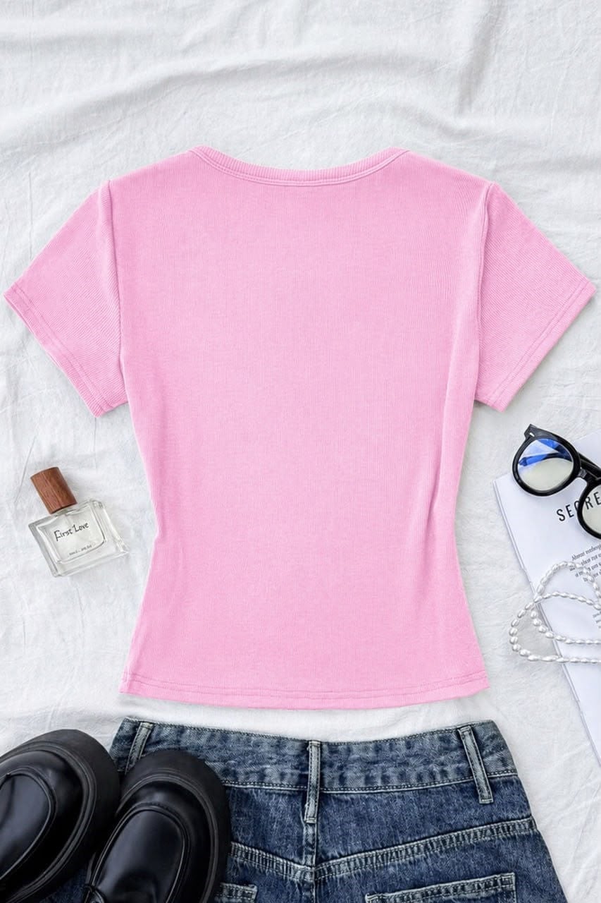 Pembe Soft Detaylı Nakışlı Çıtçıtlı Bluz