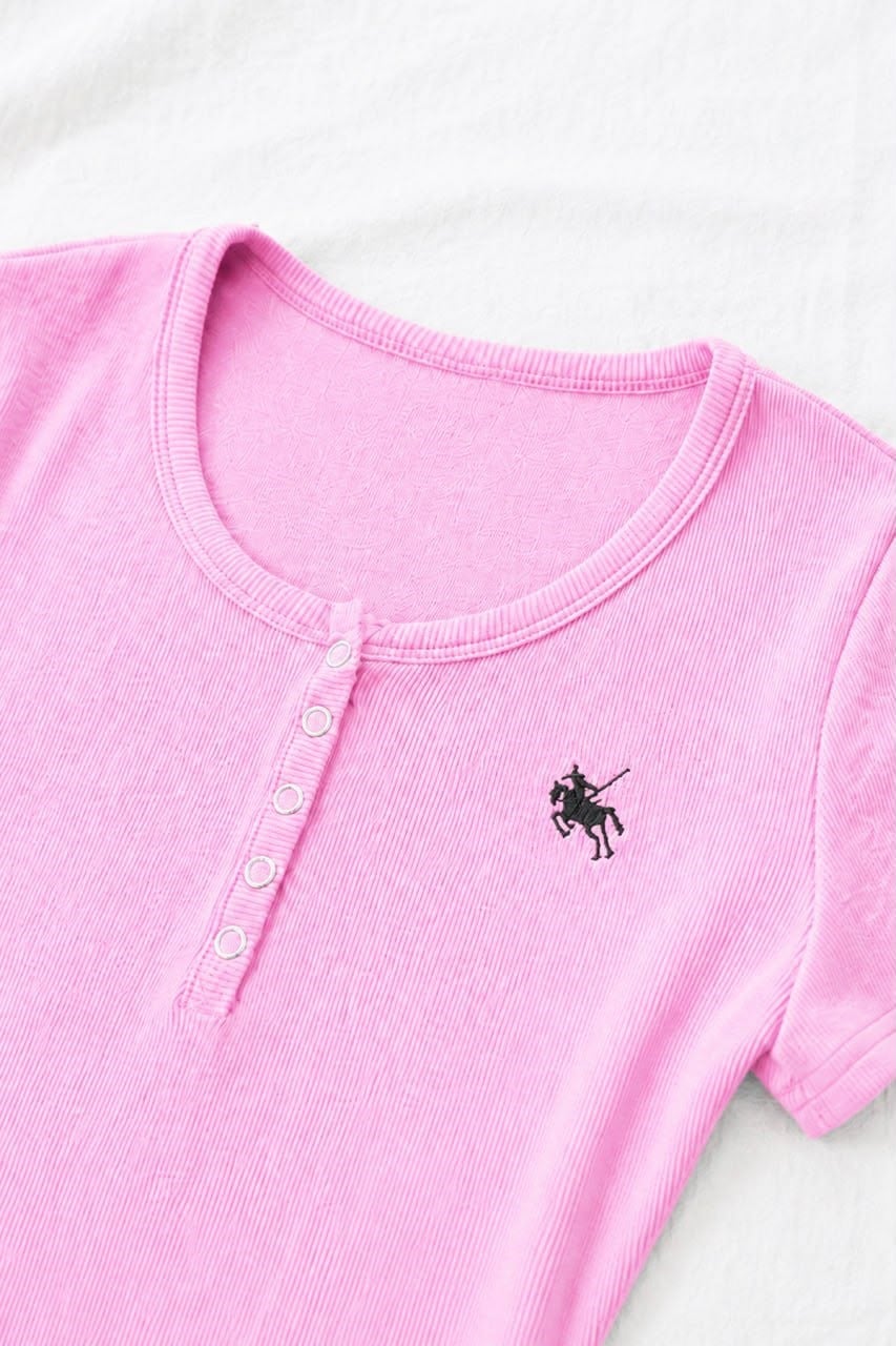 Pembe Soft Detaylı Nakışlı Çıtçıtlı Bluz