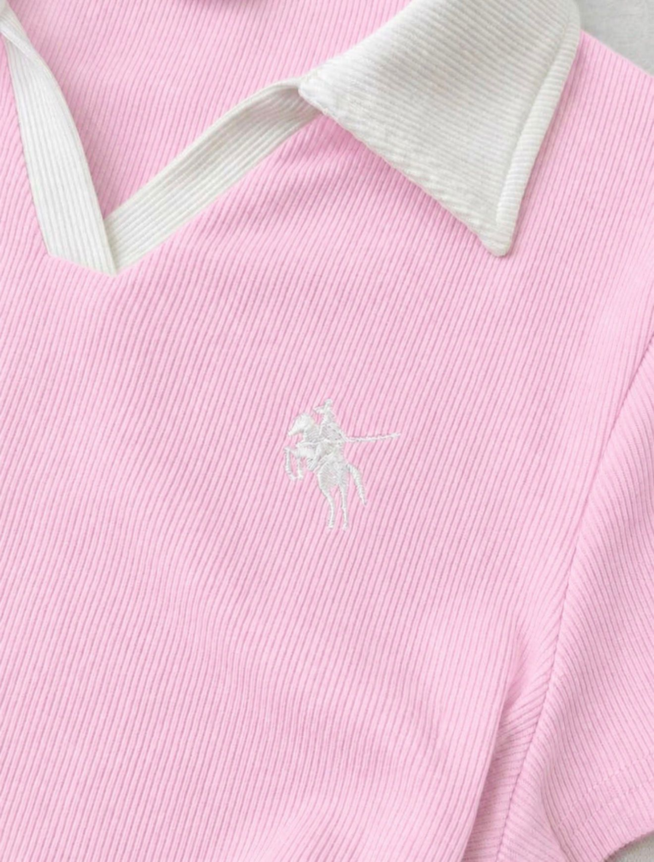 Pembe Solo Polo Yaka Beyaz Yakalı Bluz