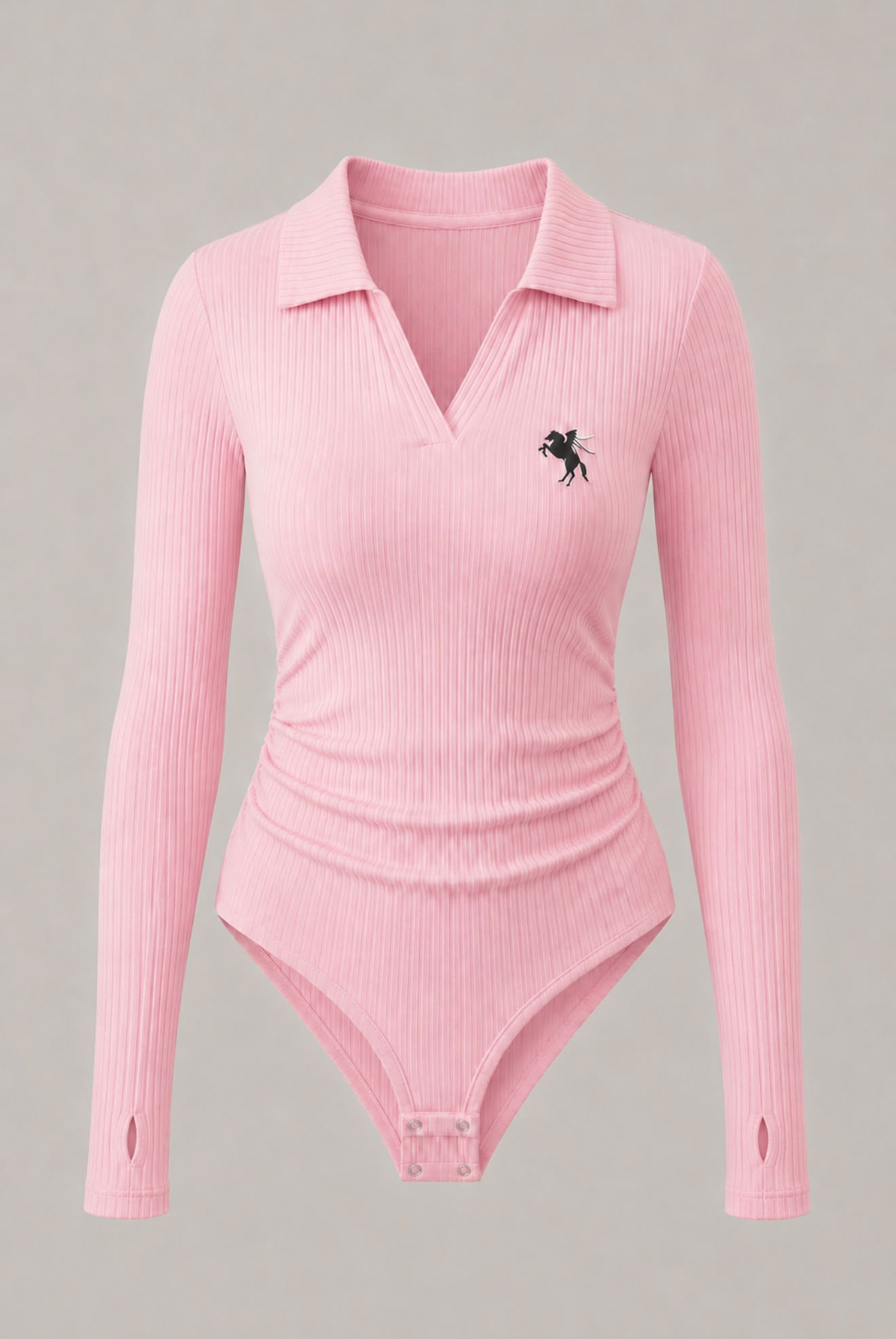 Pembe Steed Polo Yaka Parmak Geçirme Detaylı Bluz