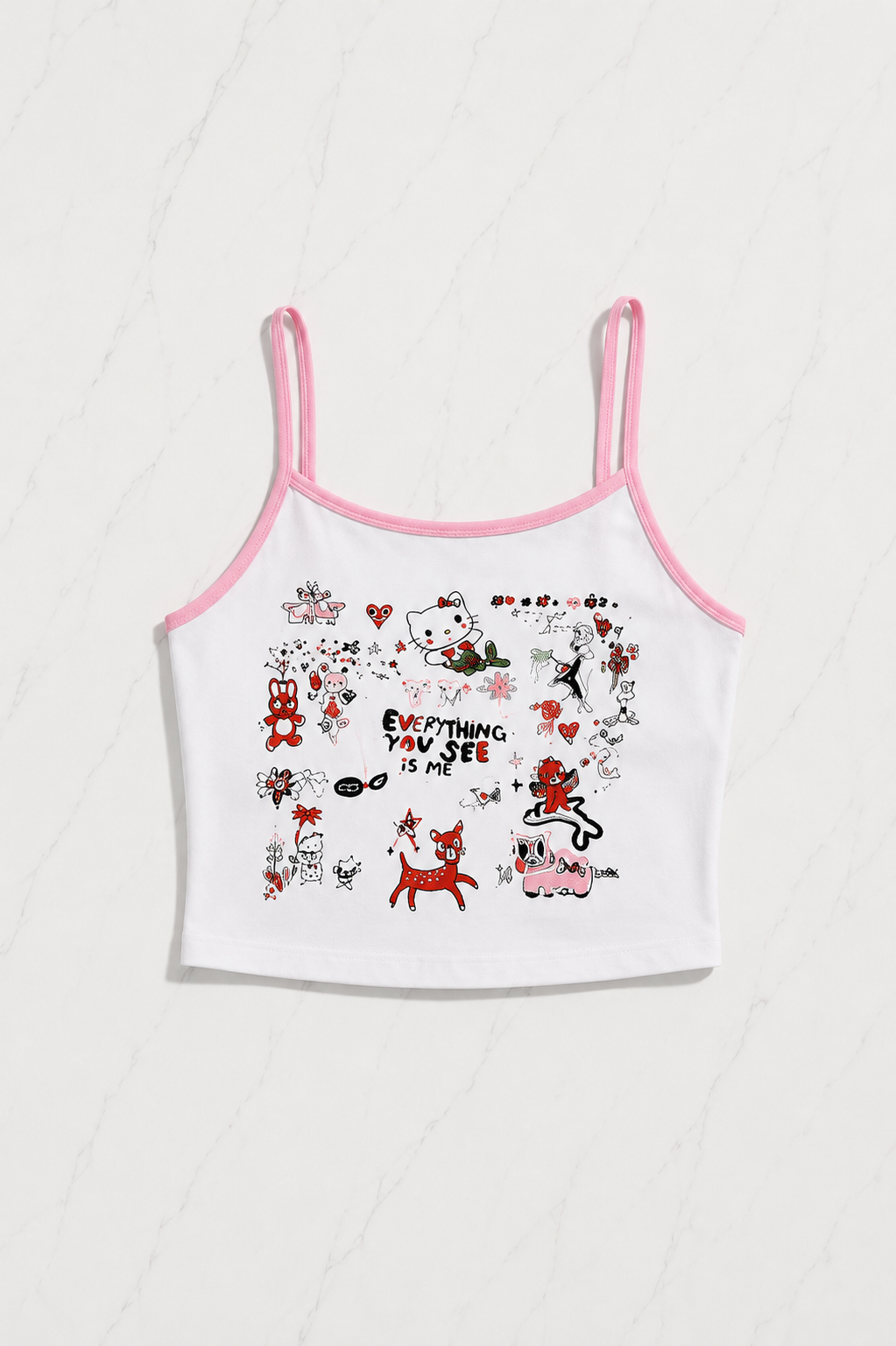 Pembe Sweet Cherry Askılı Şort Takım