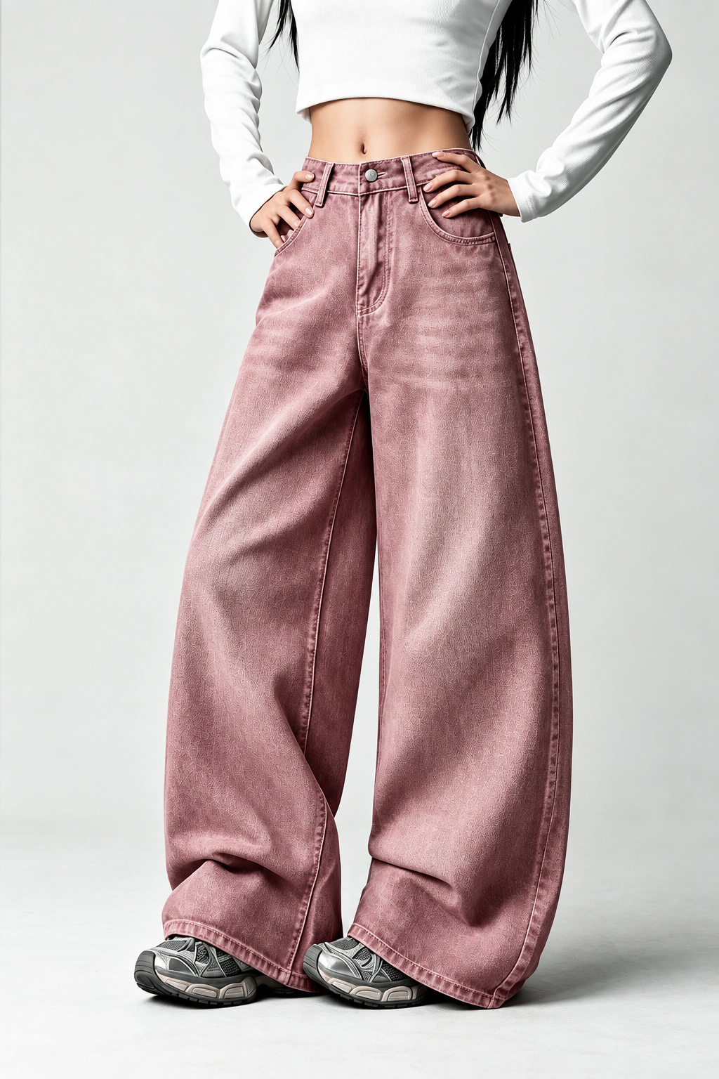 Pembe Yıkamalı Melek Kanatlı Harajuku Y2K Unisex Baggy Pantolon