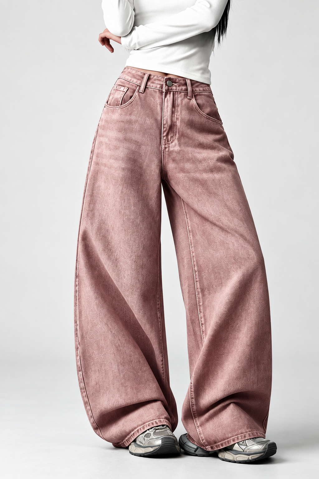Pembe Yıkamalı Melek Kanatlı Harajuku Y2K Unisex Baggy Pantolon