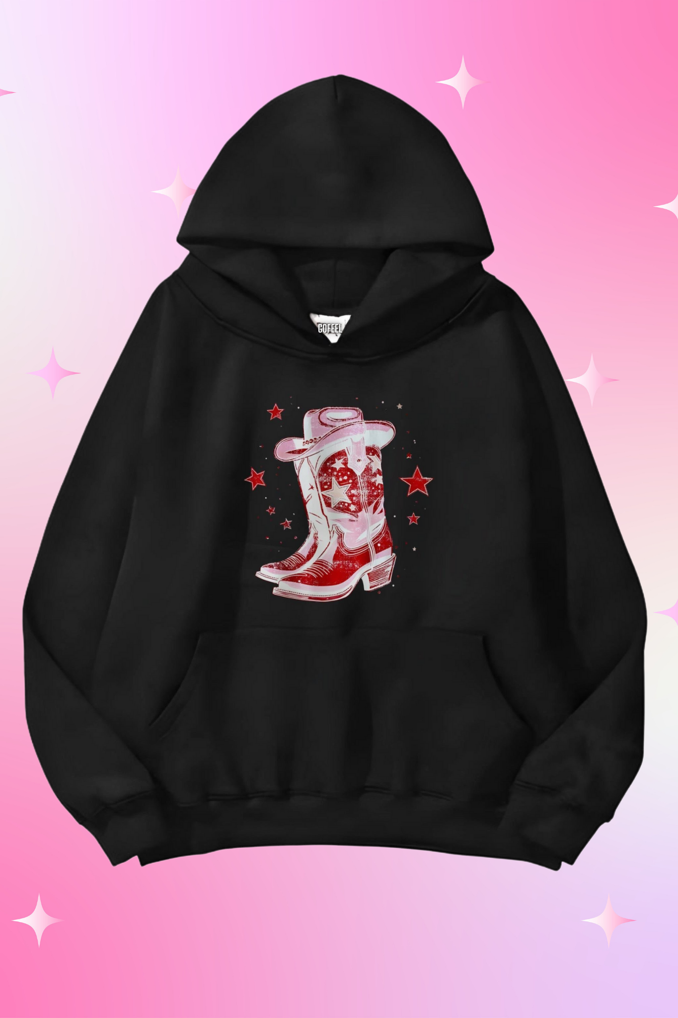 Pink Star Bot Kapüşonlu Oversize Unisex Sweatshirt