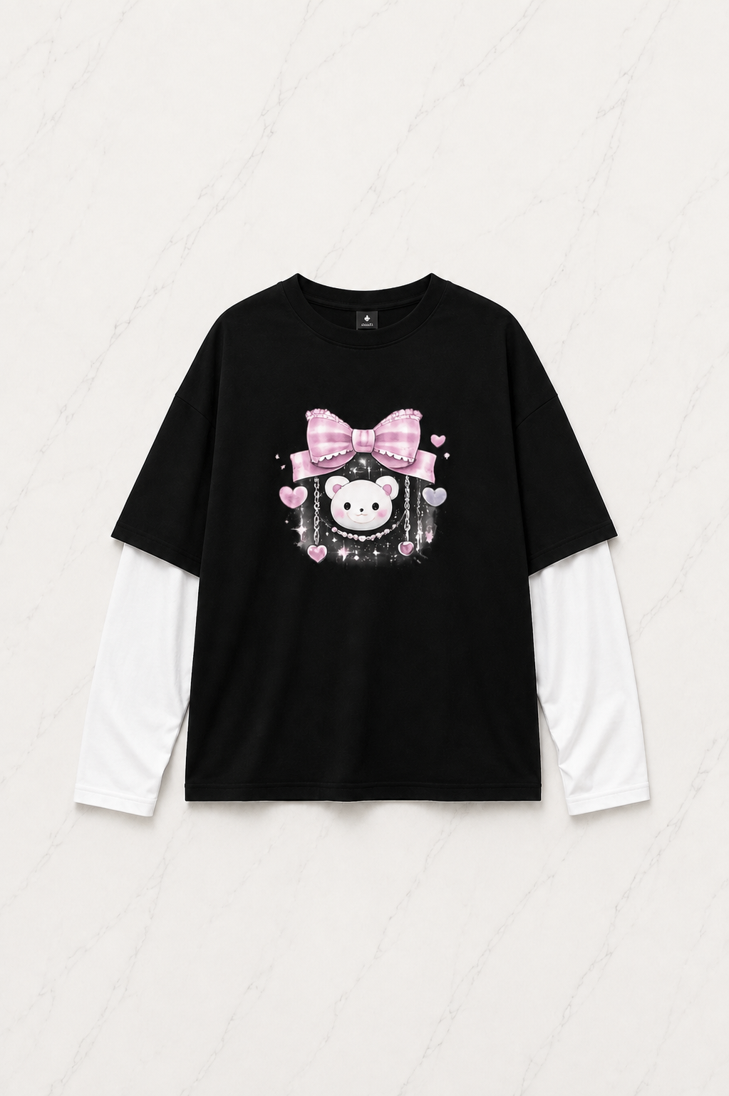 Princess Cute Baskılı Siyah Reglan Kol Uzun T-shirt