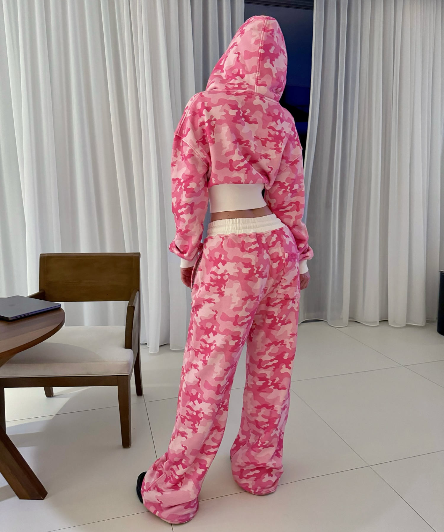 Pembe Kamuflaj Baggy Alt Üst Eşofman Takımı ( 3 İplik Şardonlu)