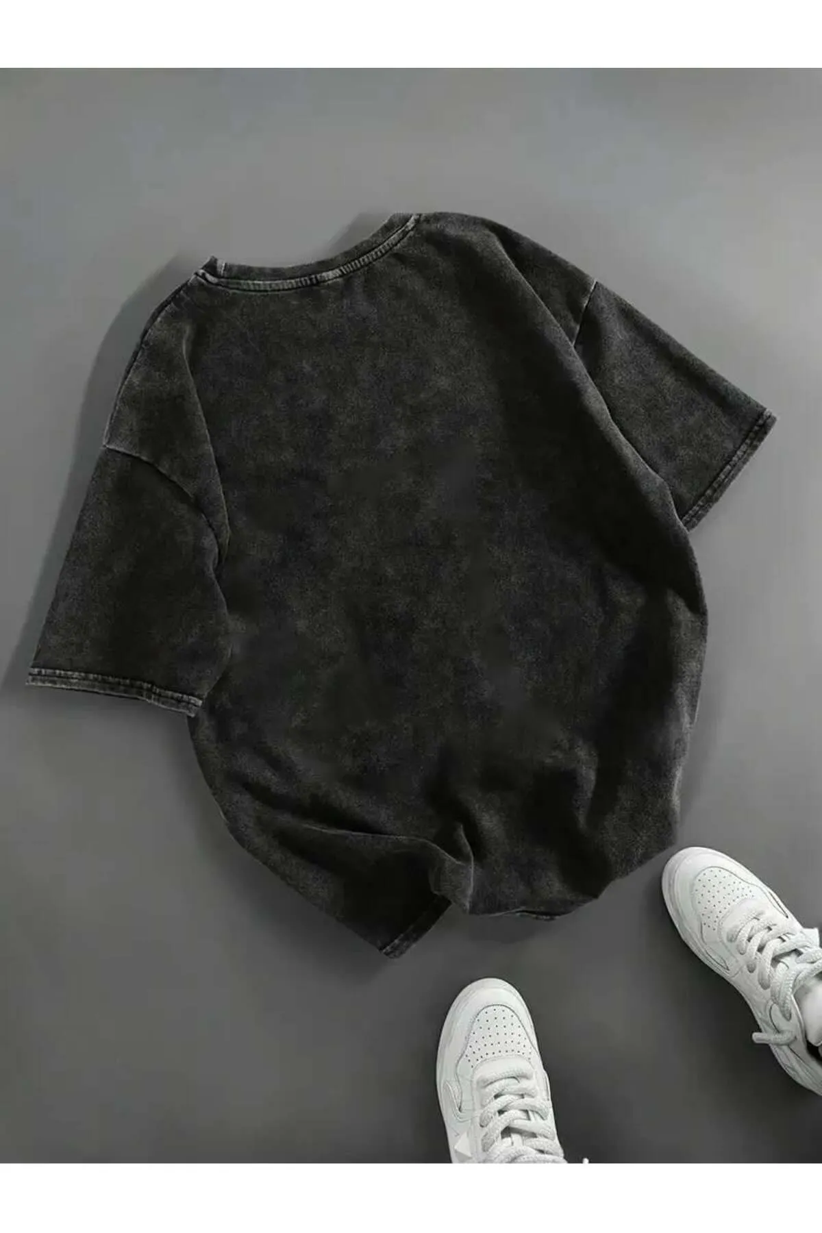 Ribbon Baskılı Yıkamalı Oversize Vintage Tshirt
