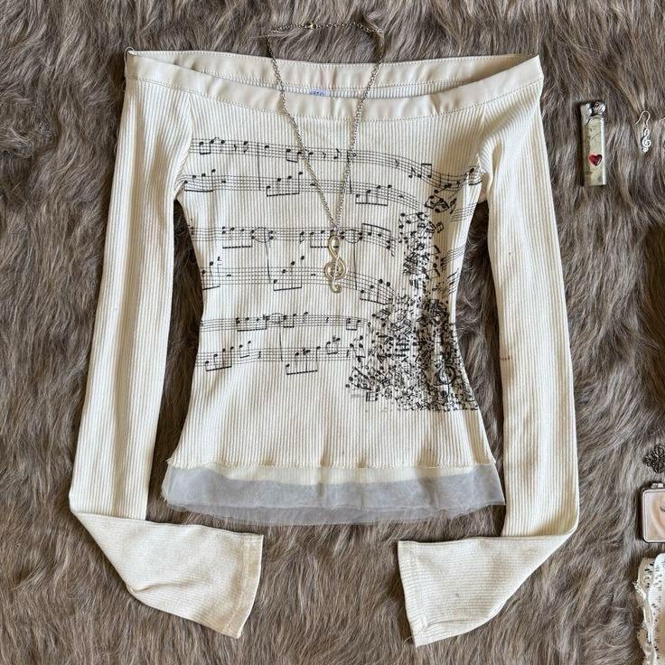 Romantic Melody Nota Desenli Patchwork Bluz