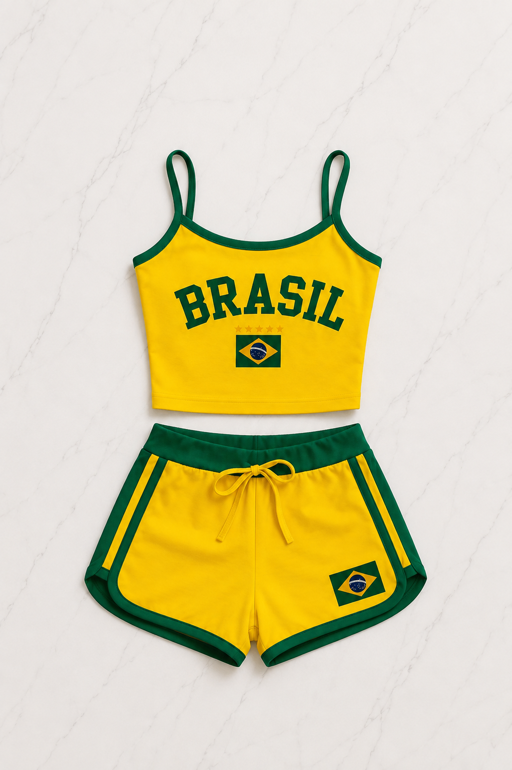 Sarı Brasil Detail Askılı Crop - Şort Takım