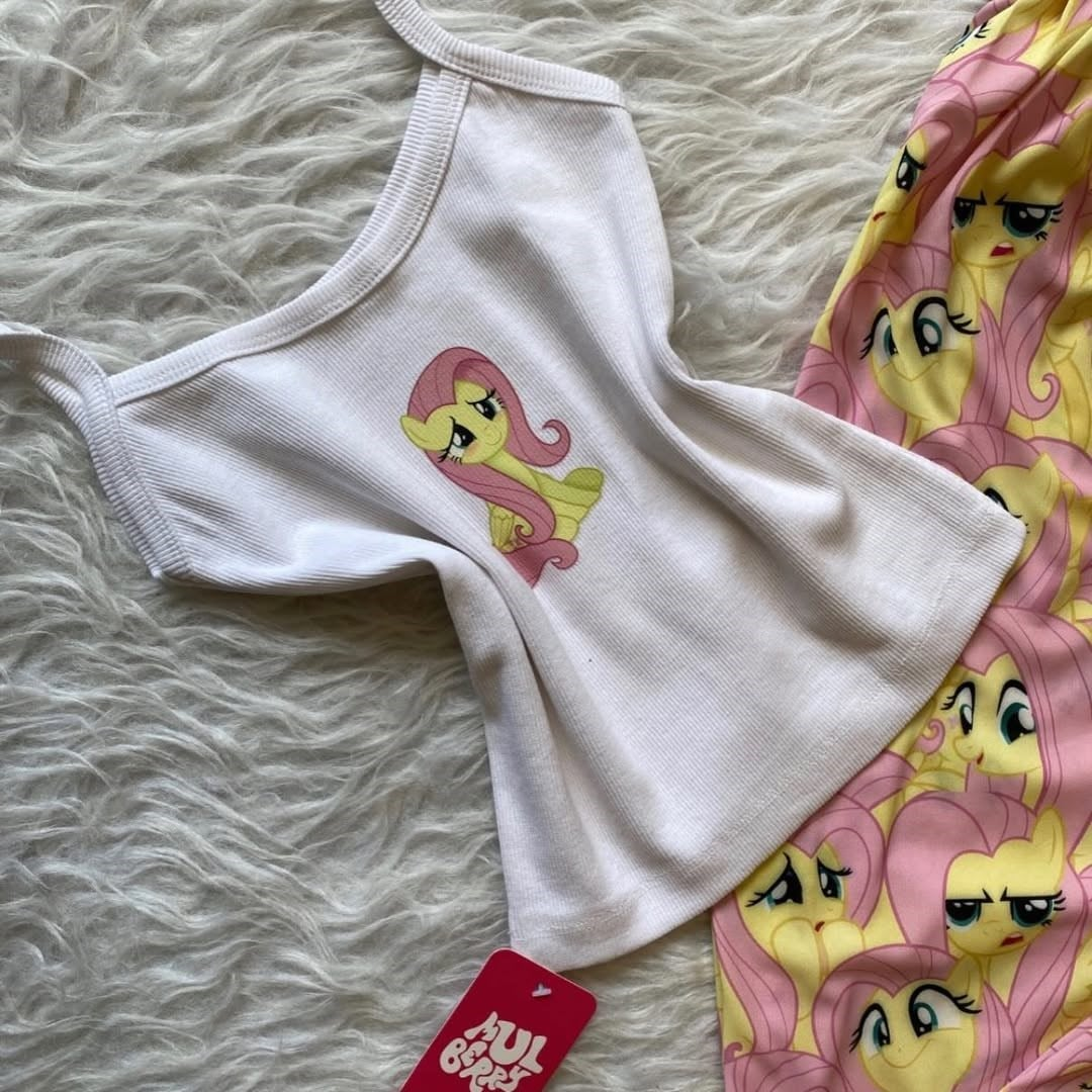 Sarı My Little Pony Fluttershy Desenli Şık Alt Üst Takımı