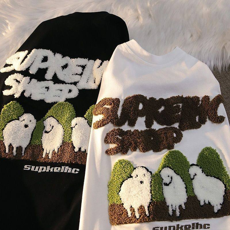 Sheep Detaylı Oversize Unisex Siyah T-shirt