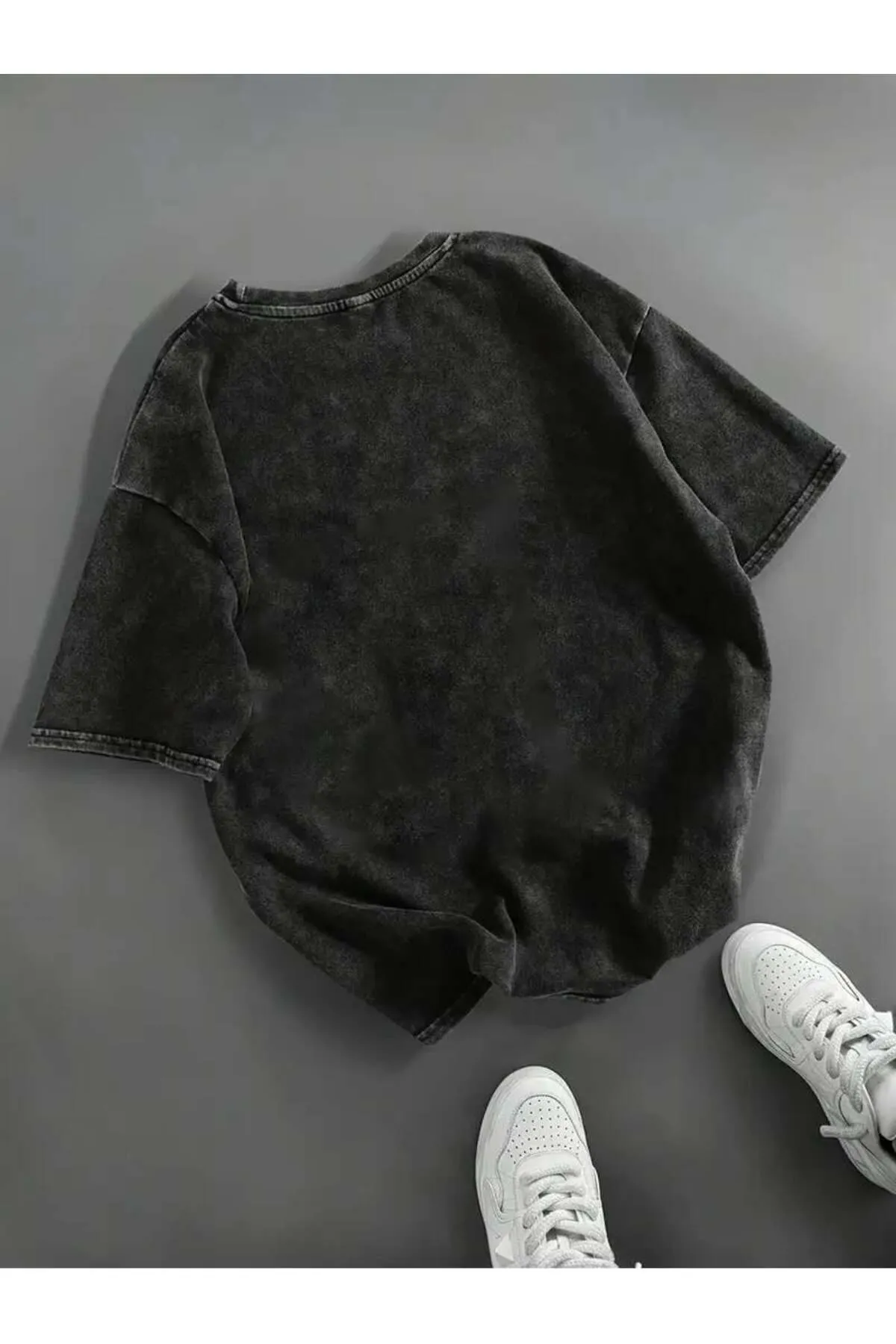 Sırt Baskılı Fiyonk Yıkamalı Oversize Vintage Tshirt