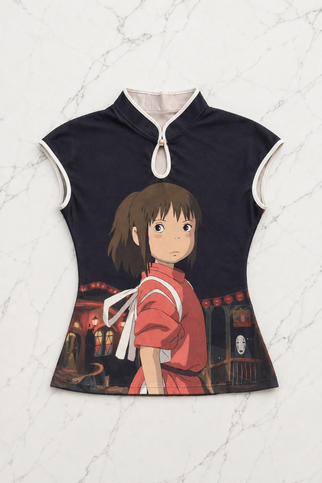 Siyah Anime Ghibli Vintage Y2K Kısa Kollu Crop