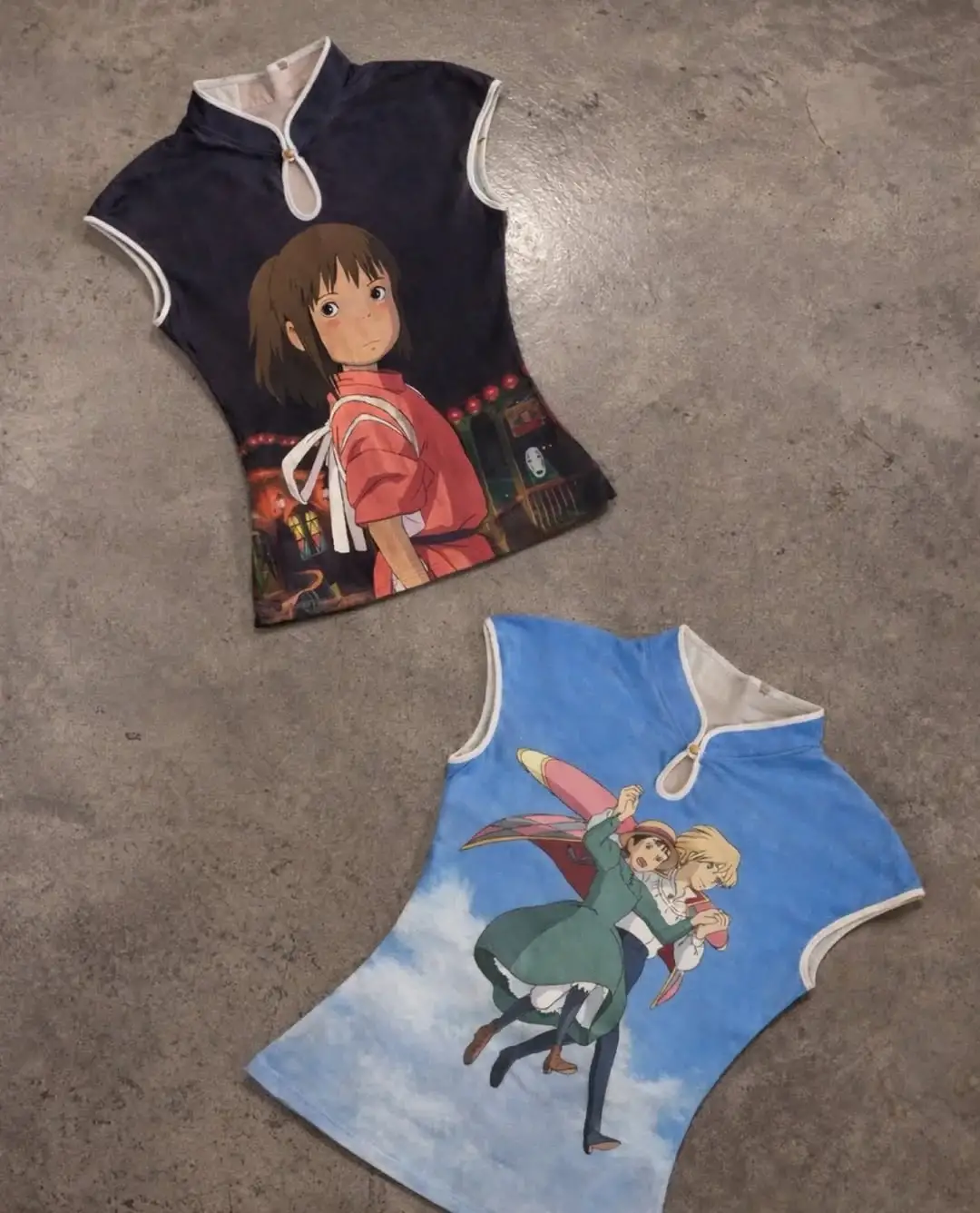 Siyah Anime Ghibli Vintage Y2K Kısa Kollu Crop