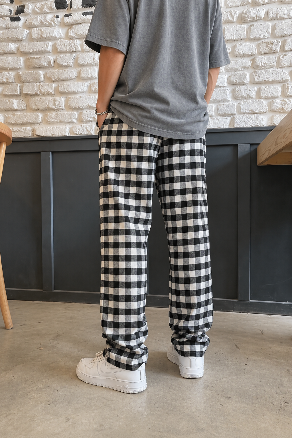 Siyah - Beyaz Unisex Baggy Eşofman Altı