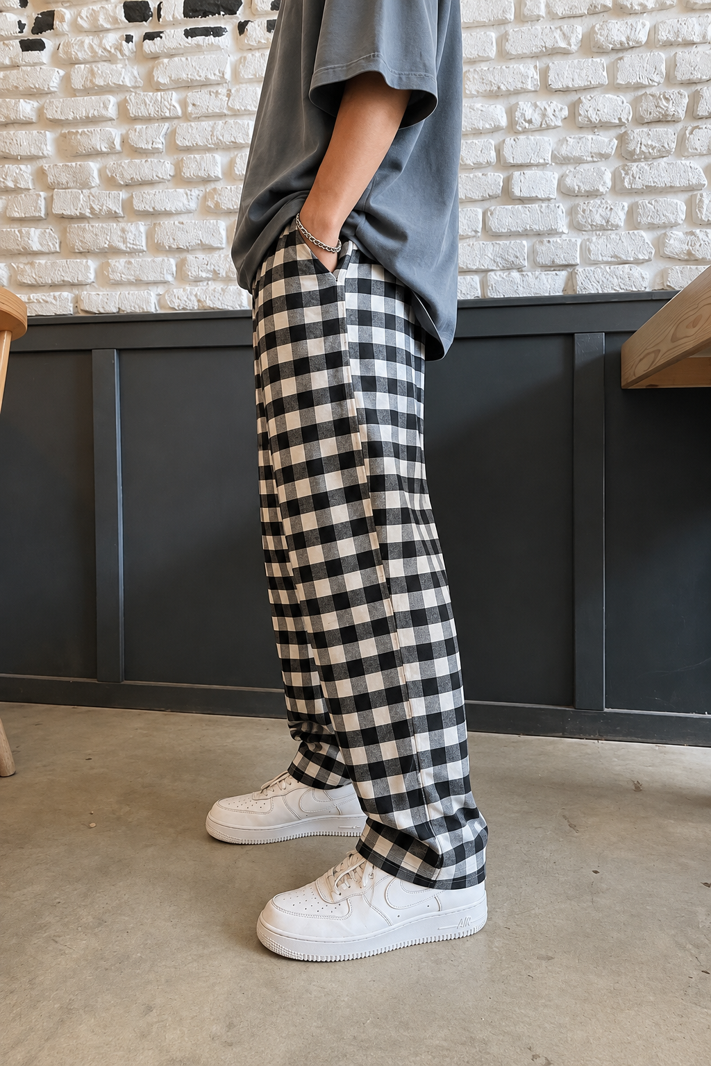 Siyah - Beyaz Unisex Baggy Eşofman Altı
