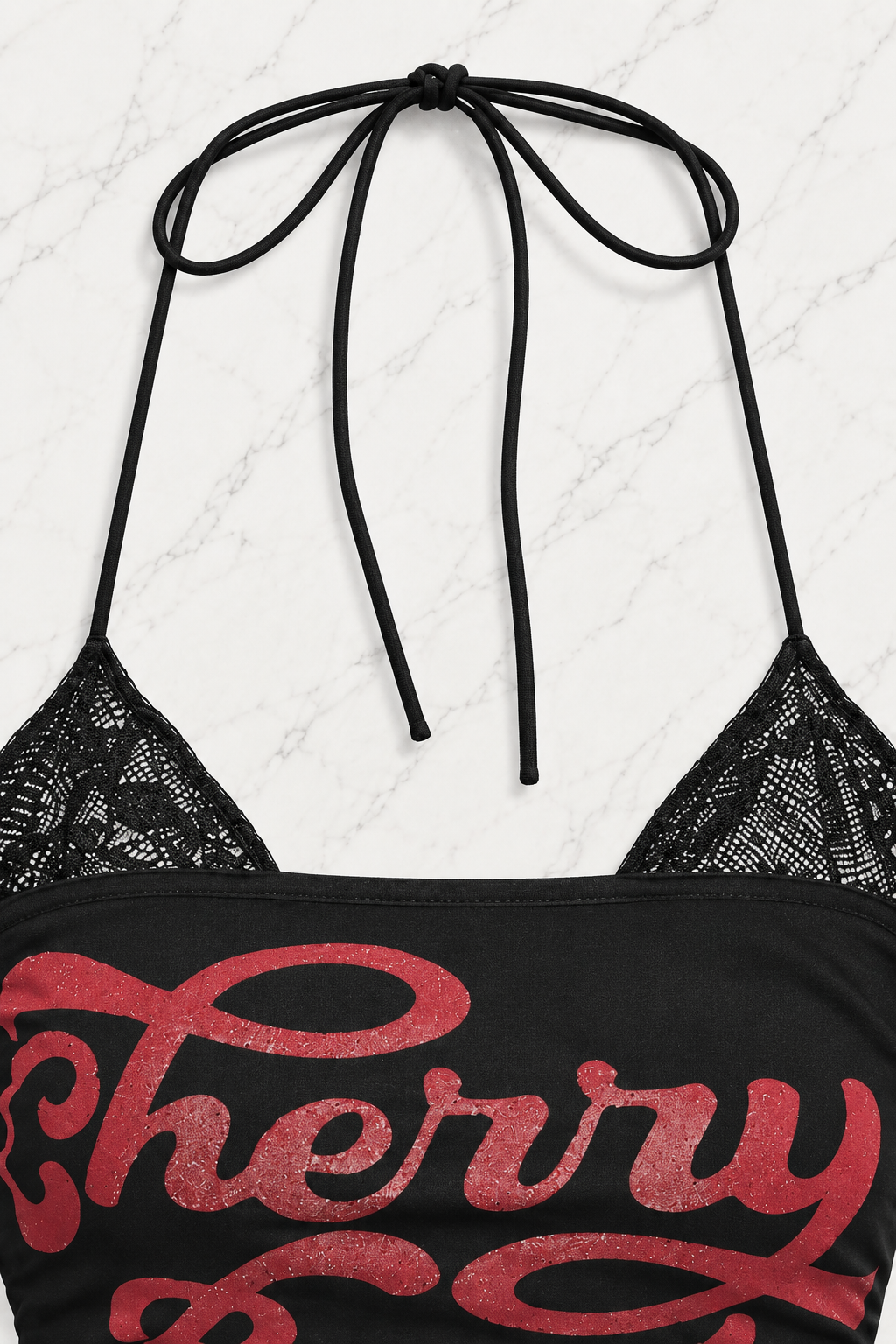 Siyah Cherry Bomb Dantelli Ek Askılı Crop