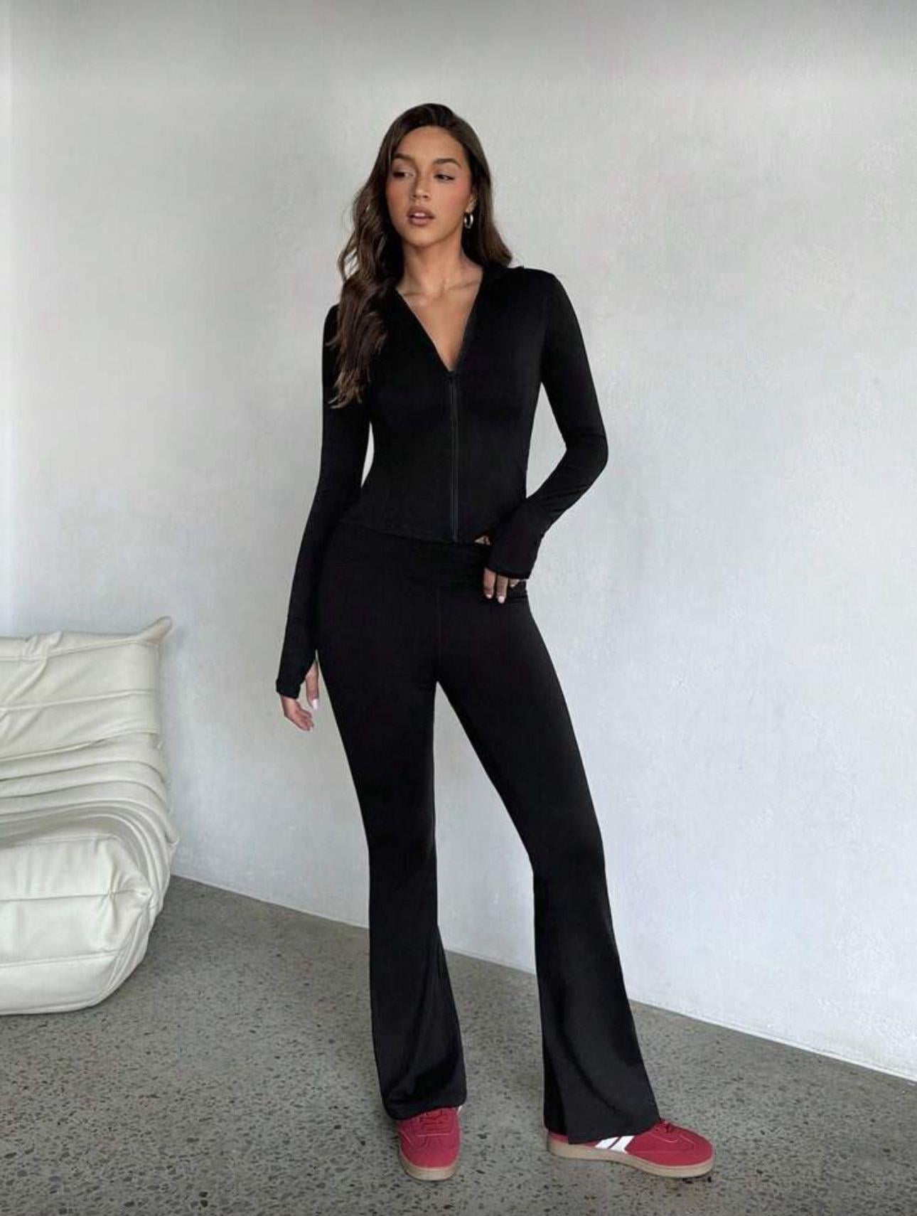 Siyah Combo Fermuarlı Fit Spor Takım