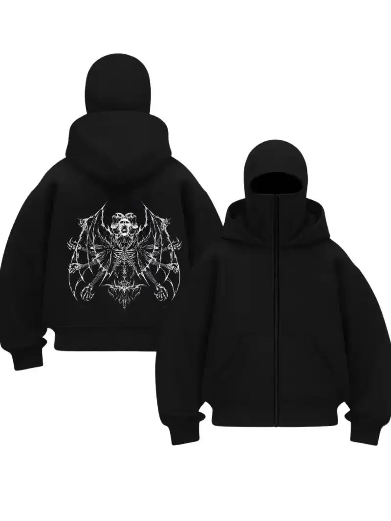 Siyah Death Angel Baskılı Kar Maskeli Unisex Sweatshirt Hırka