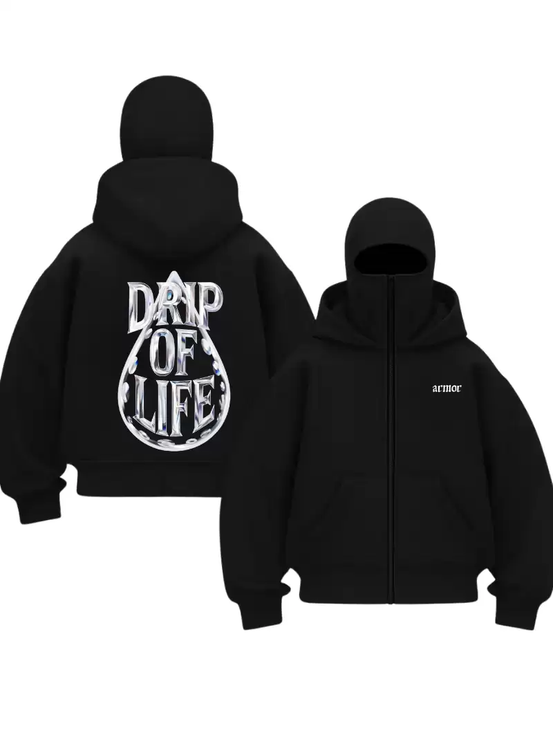 Siyah Drıp Of Life Baskılı Kar Maskeli Unisex Sweatshirt Hırka