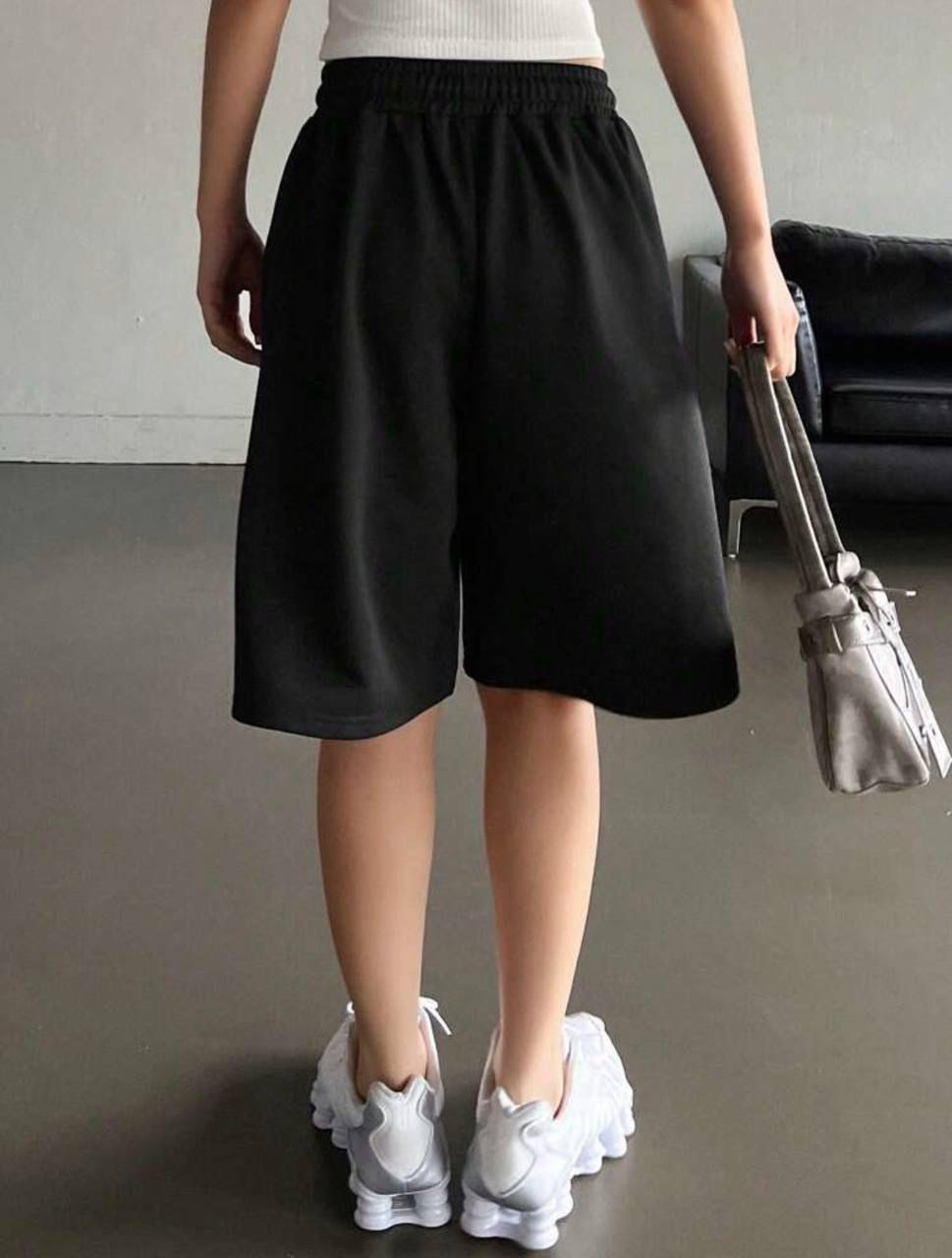 Siyah Elas Basic Unisex Baggy Şort