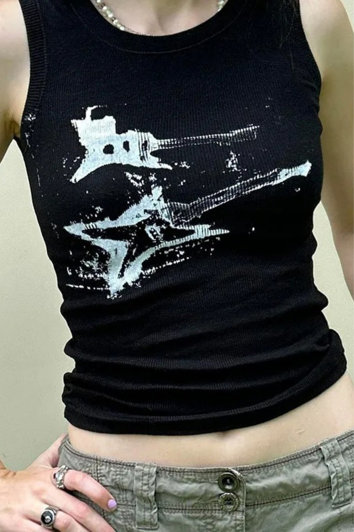 Siyah Electronic Guitar Kolsuz Crop