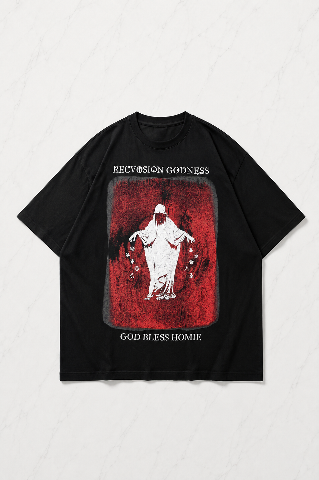 Siyah Godness Ghost Baskılı Kısa Kol Oversize T-Shirt