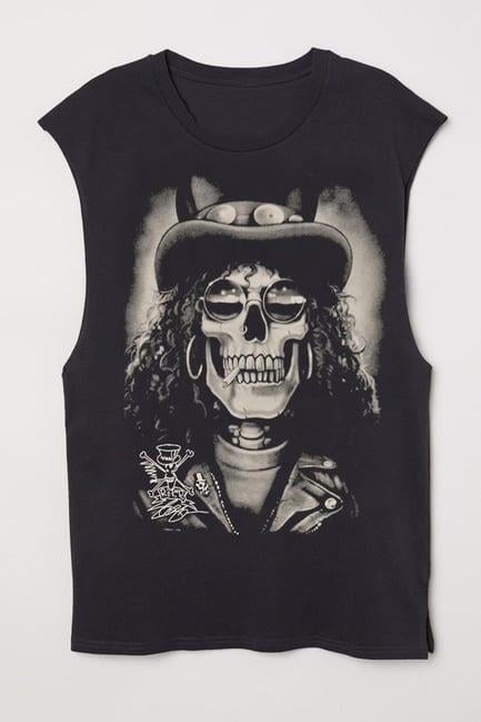 Siyah Guns N' Roses Slash Skull Kolsuz Unisex T-shirt