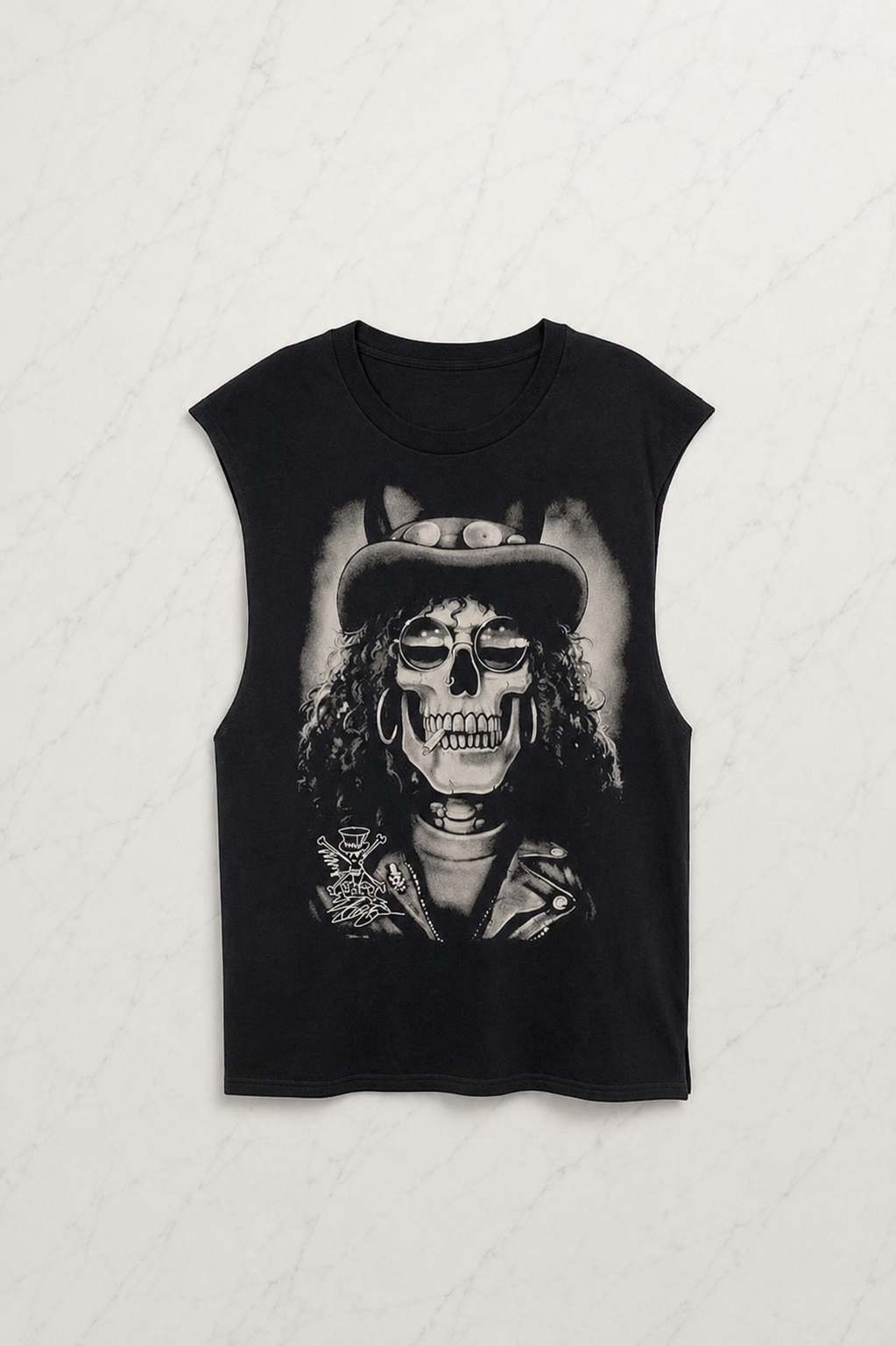 Siyah Guns N Roses Slash Skull Kolsuz Unisex T-shirt