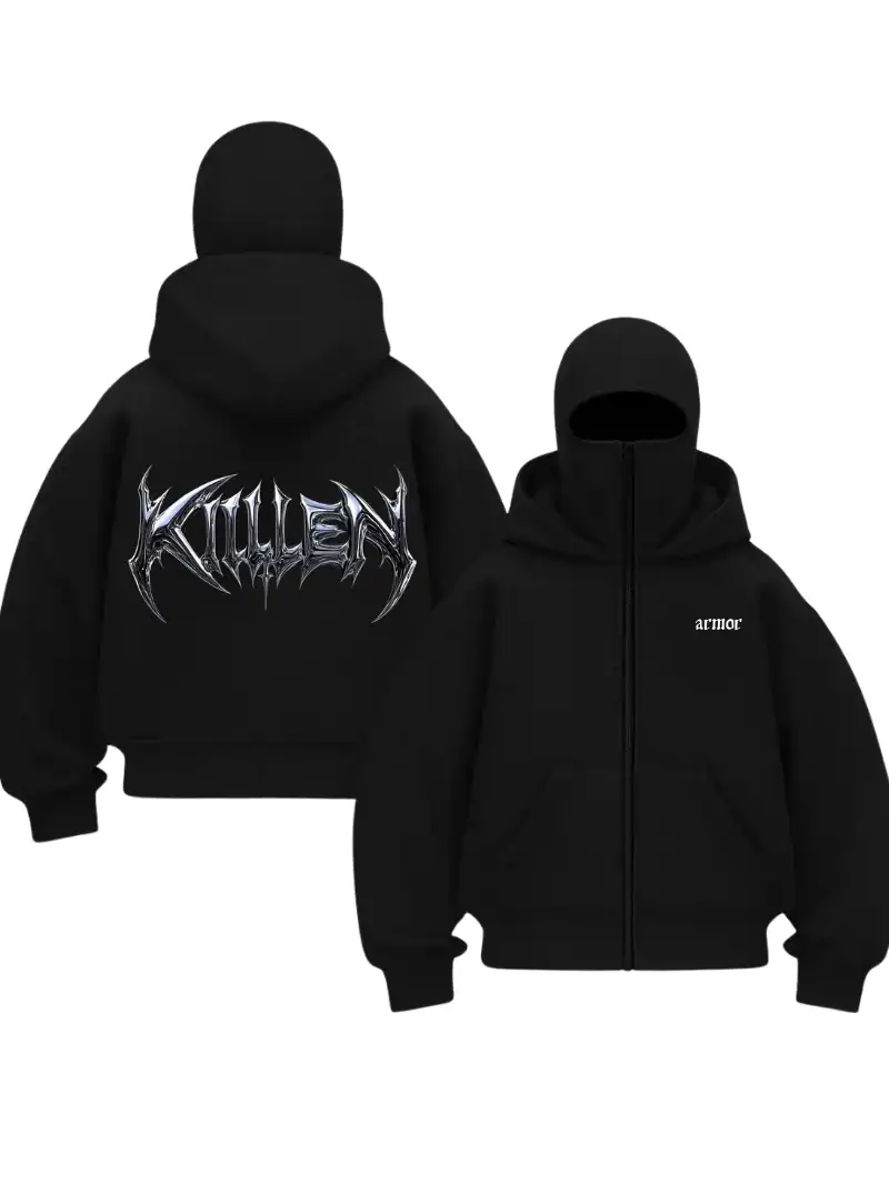 Siyah Holo Kıllen Baskılı Kar Maskeli Unisex Sweatshirt Hırka