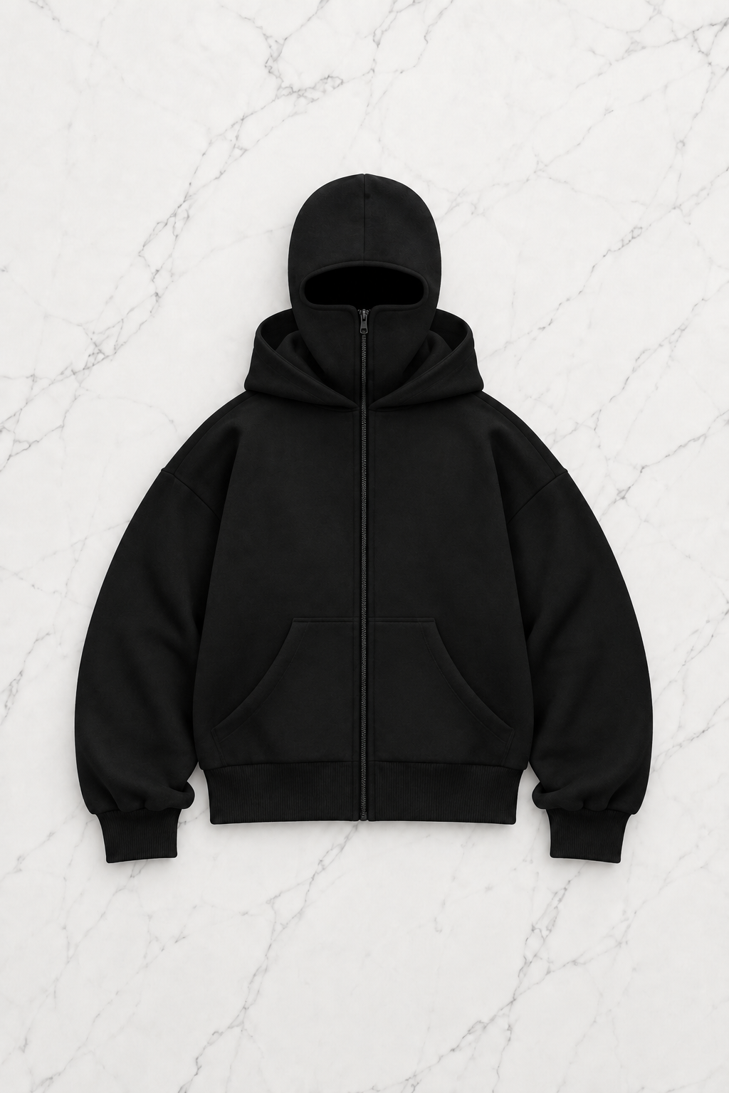 Siyah Howling Wolf Baskılı Kar Maskeli Unisex Sweatshirt Hırka