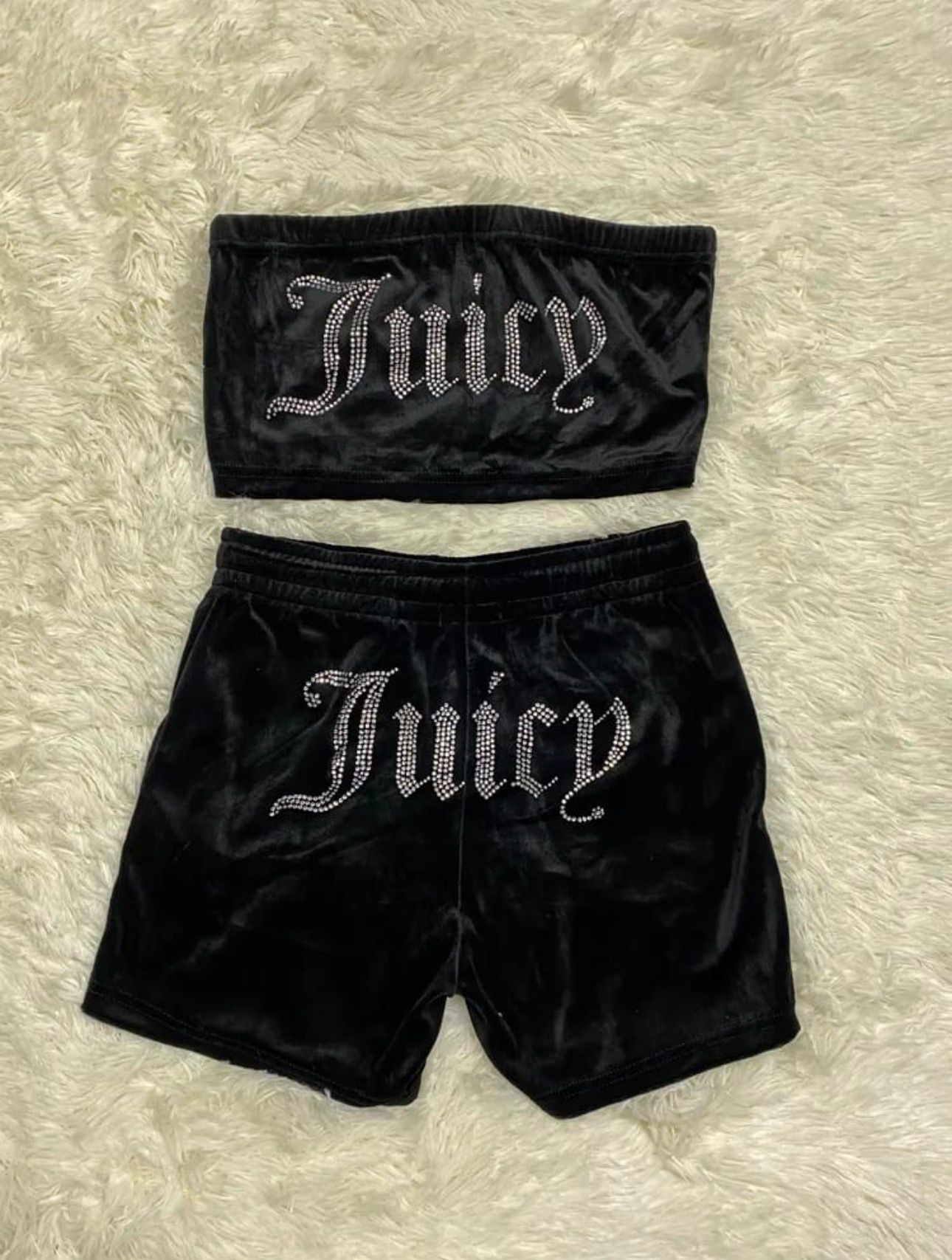 Siyah Juicy Taşlı Crush Kadife Şort Takım