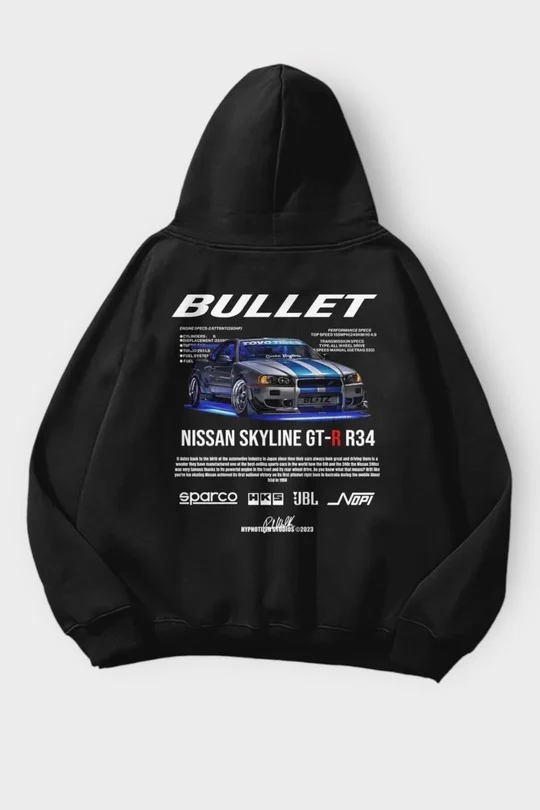  Kapüşonlu Hızlı Ve Öfkeli Bullet Sırt Baskılı Sweatshirt