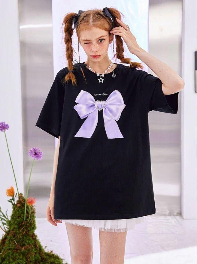 Siyah Kurdele Detail Oversize Unisex T-shirt