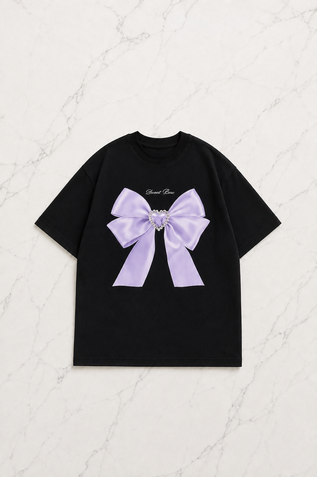 Siyah Kurdele Detail Oversize Unisex T-shirt