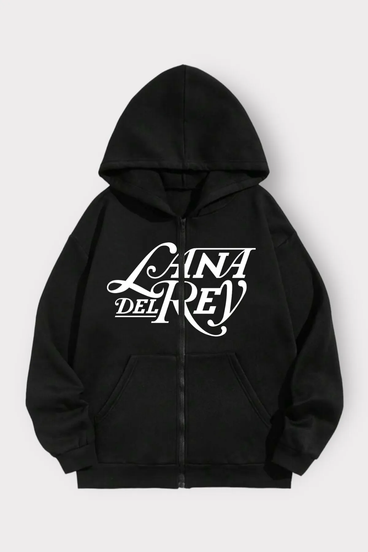 Siyah Lana Del Rey Yazılı Unisex Kapüşonlu Fermuarlı Hırka