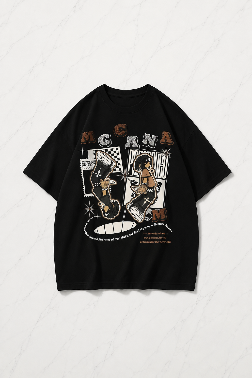 Siyah Mcana Baskılı Kısa Kol Oversize T-Shirt