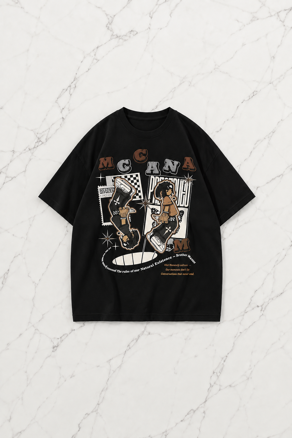 Siyah Mcana Baskılı Kısa Kol Oversize T-Shirt