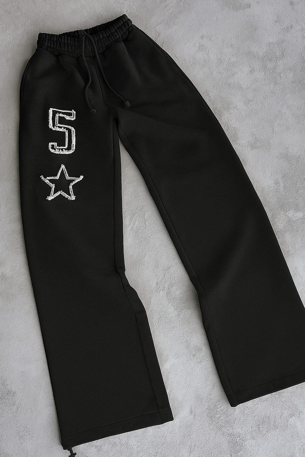 Y2k Siyah 5 Star Detaylı Baggy Eşofman Takımı