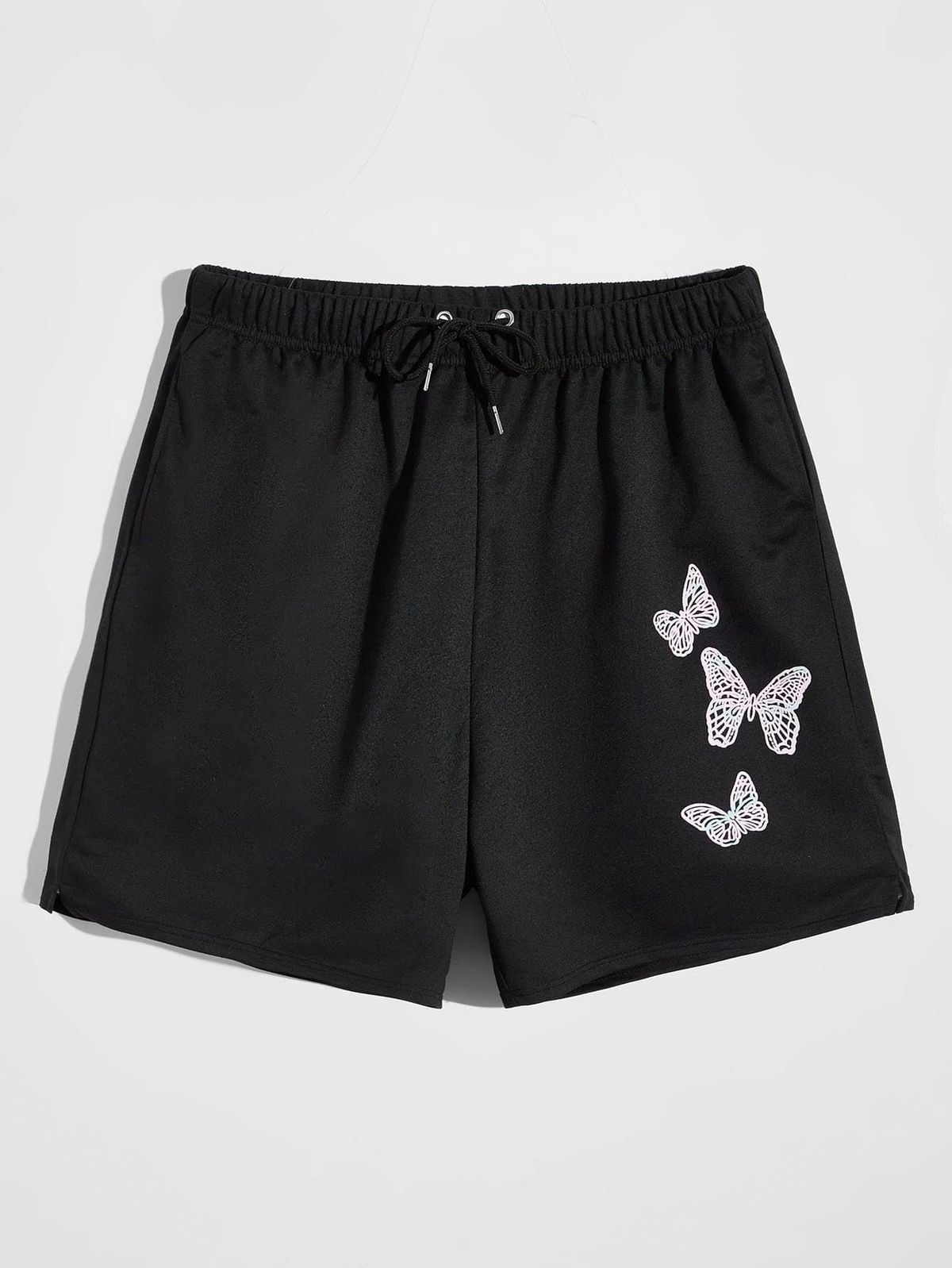 Siyah Men Butterfly Baskılı Şort