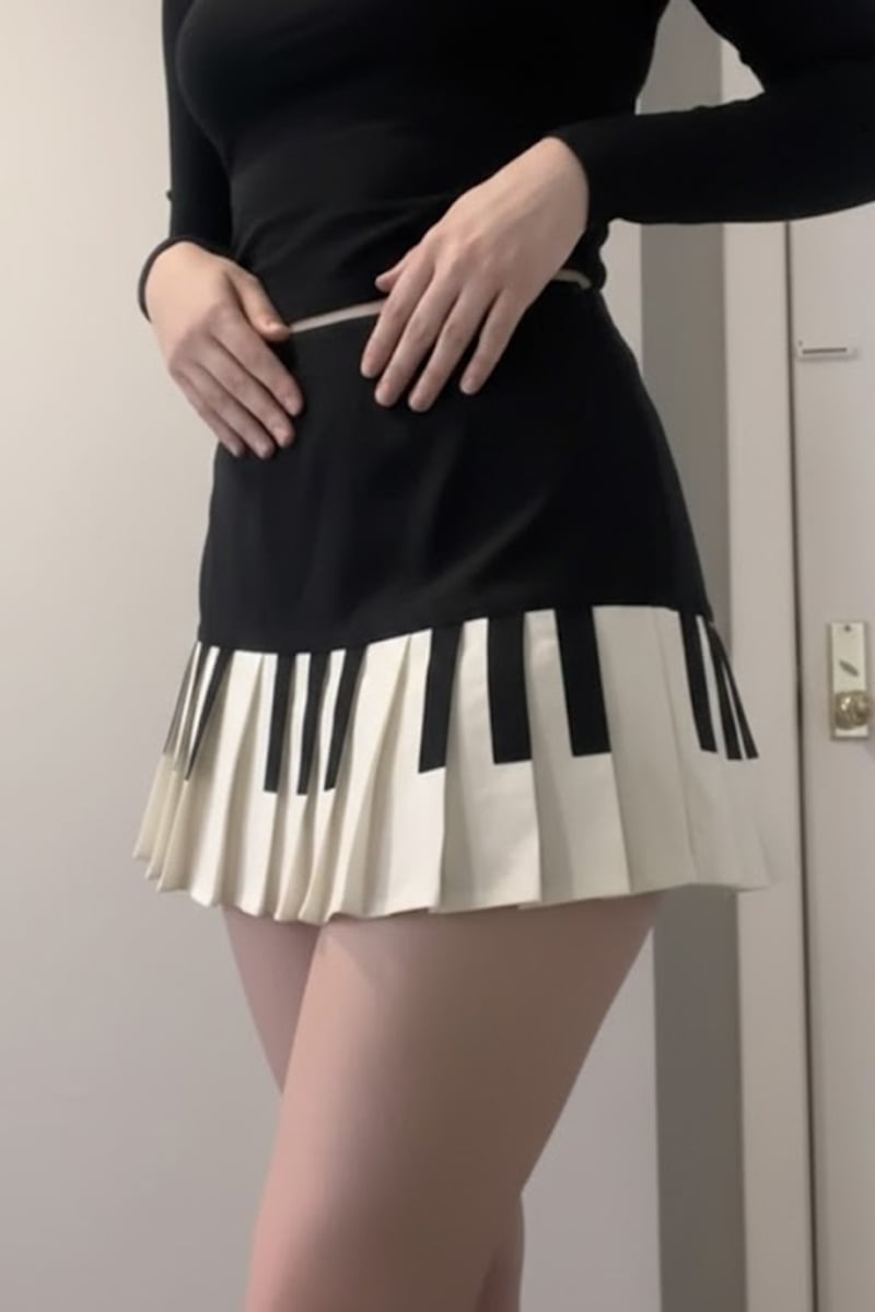Siyah Piano Pileli Grunge Y2K Etek