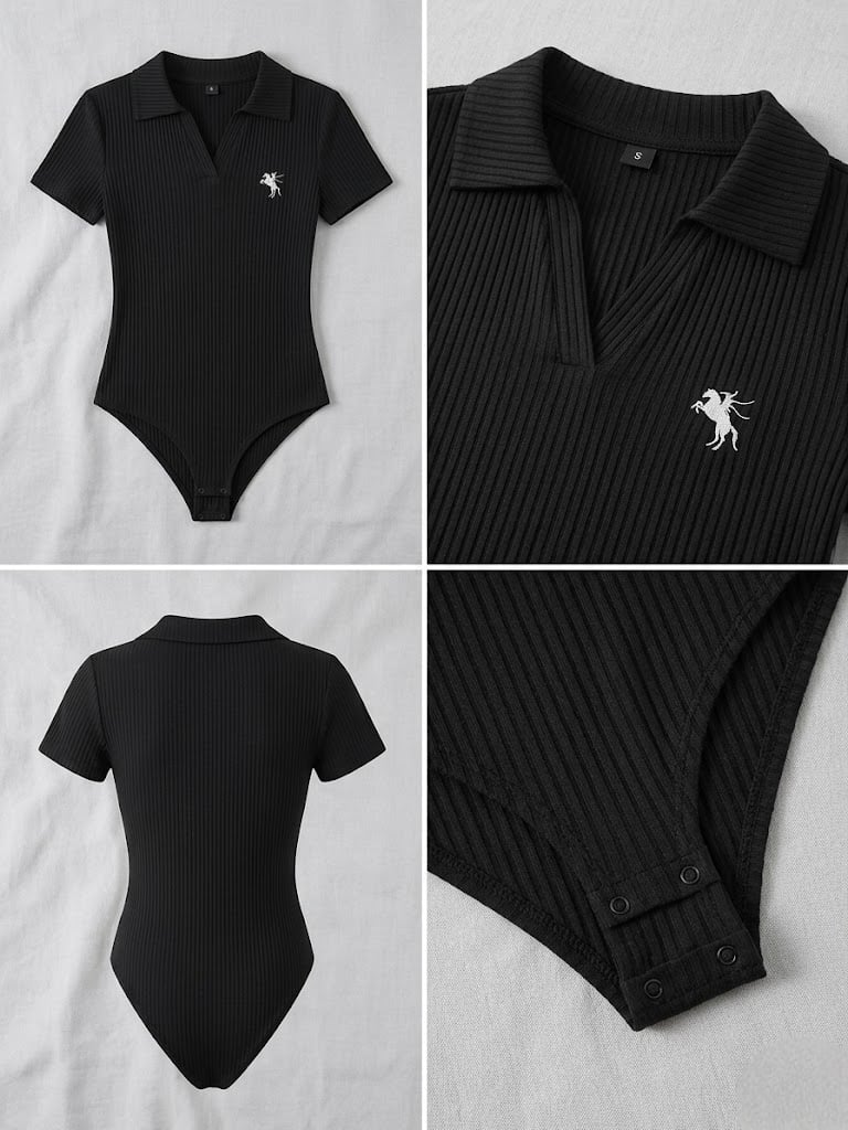 Siyah Polo Yaka Fitilli Likralı Premium Zıbın